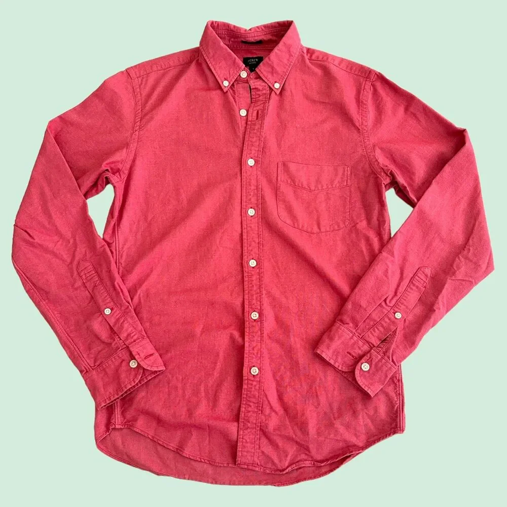 J.Crew Men’s Oxford Long Sleeve Slim Fit Shirt - Size Small - Shiny Red